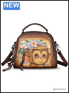 Genuine Leather Hand Painted Satchel Women Handbag